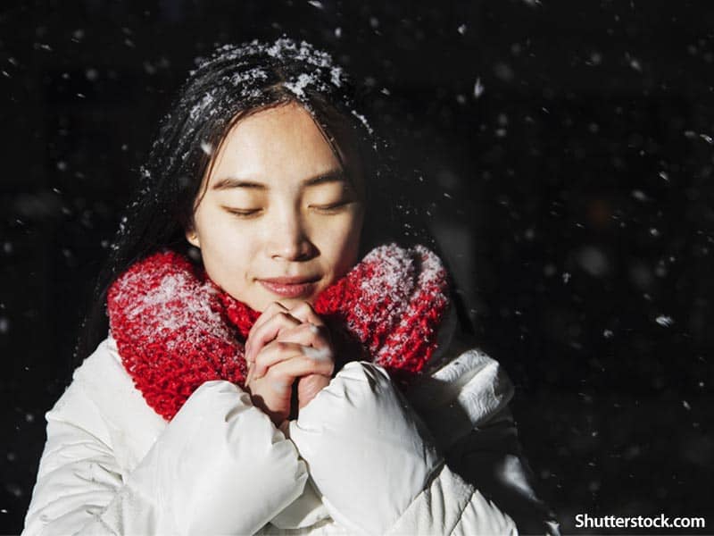 Woman Praying Winter Snow