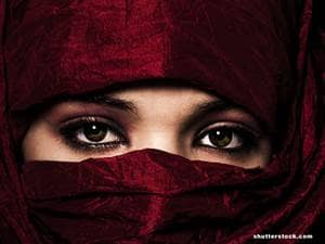 woman veil bible red
