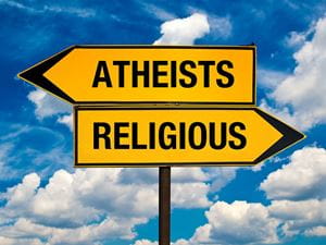 Atheists and religious directional sign