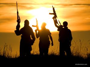 ISIS Fighters Meadow Guns Sunset