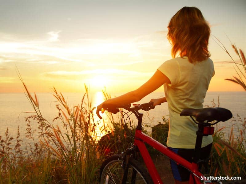 people woman sunset bike