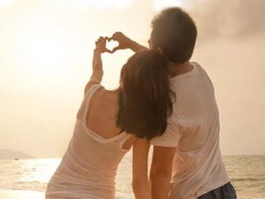 couple heart on the beach