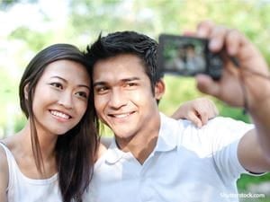 people couple selfie