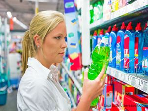 Woman shopping for cleaning supplies