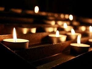 Votive candles in a church