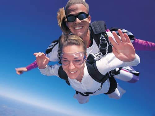 Couple skydiving