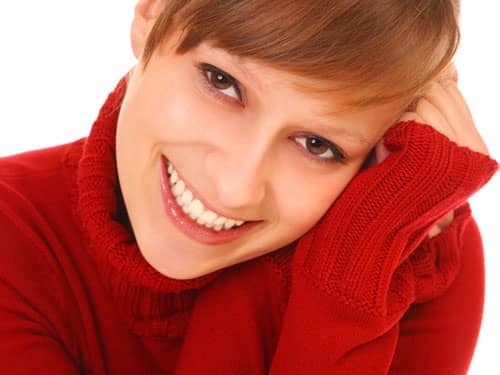 Woman in a red sweater
