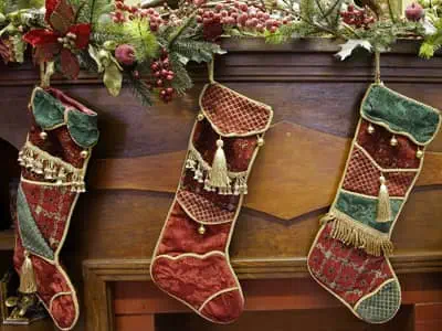 Stockings hung over a fireplace