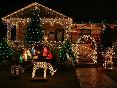 Christmas lights and decorations on a house