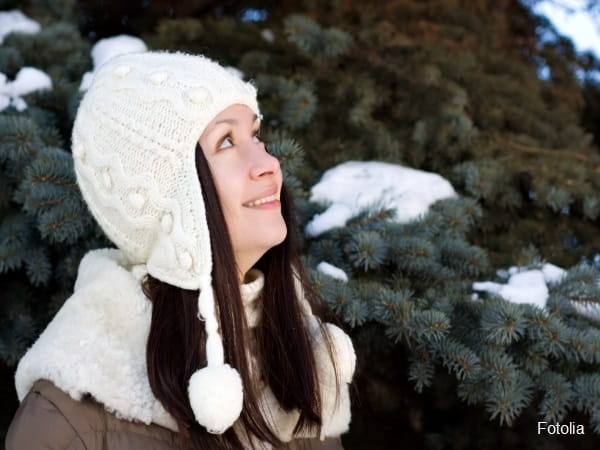 Woman looking up and smiling